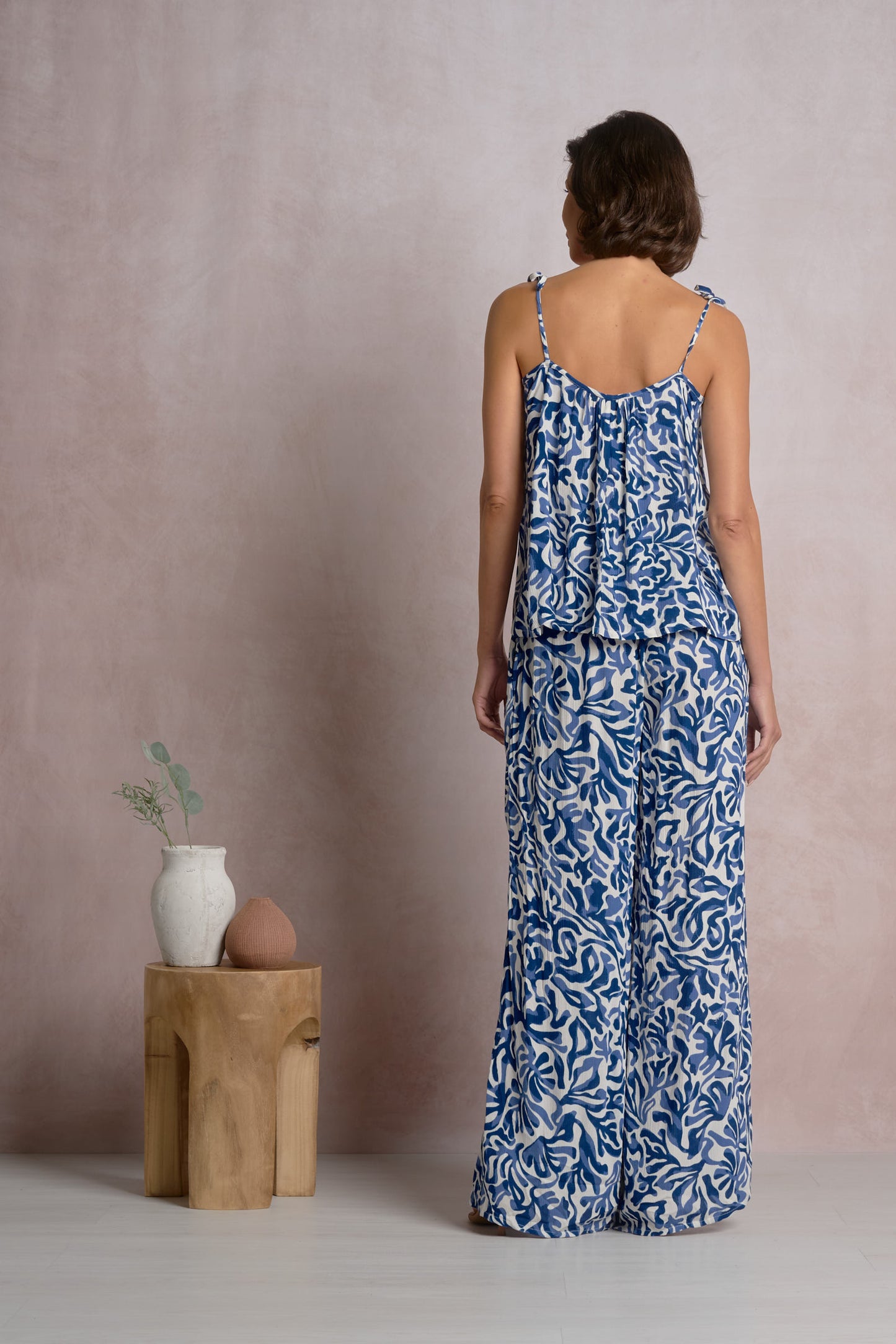 Tie Strap Flowy Tank Top - Blue Carolina