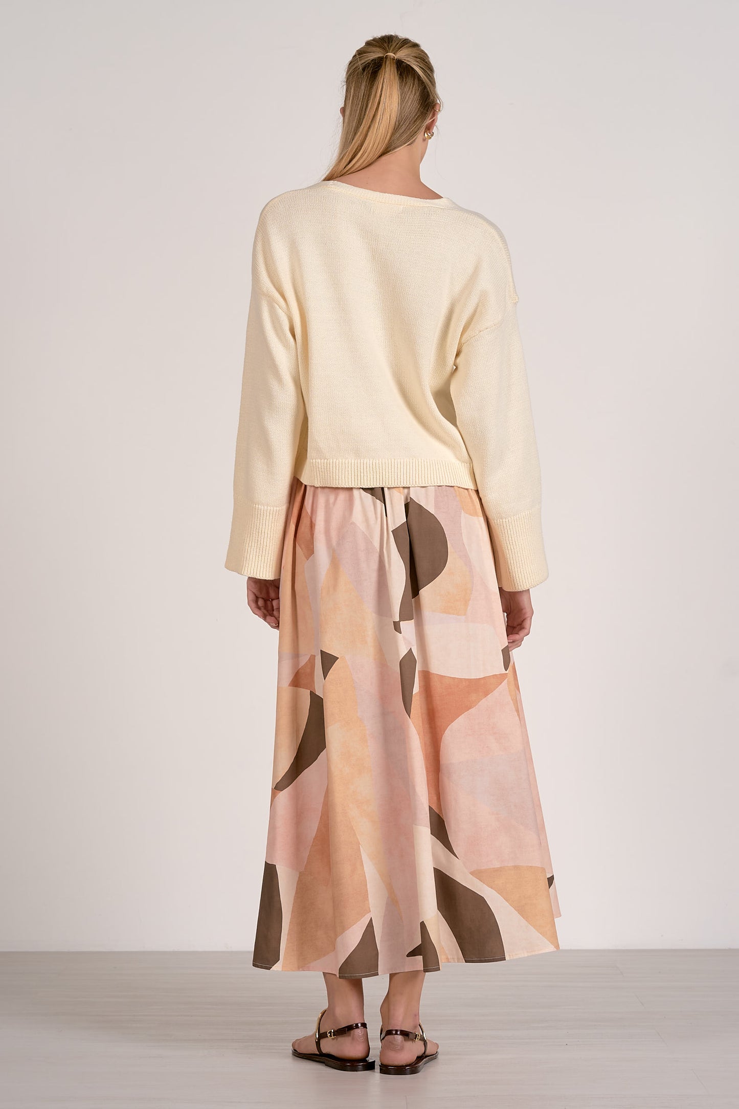 Midi Skirt with Elastic Waistband - Neutral Prism