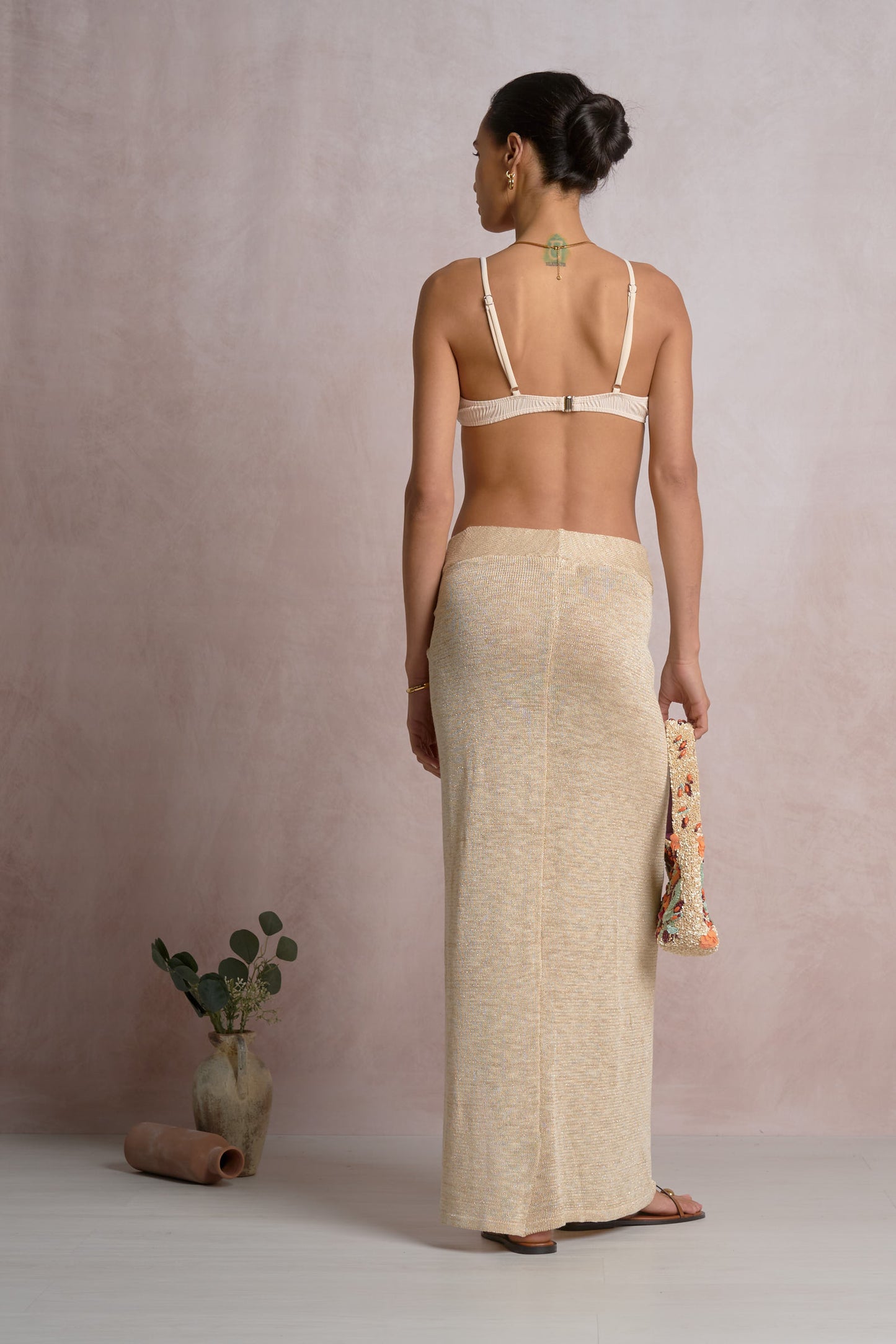 Twist Wrap Maxi Skirt - Gold