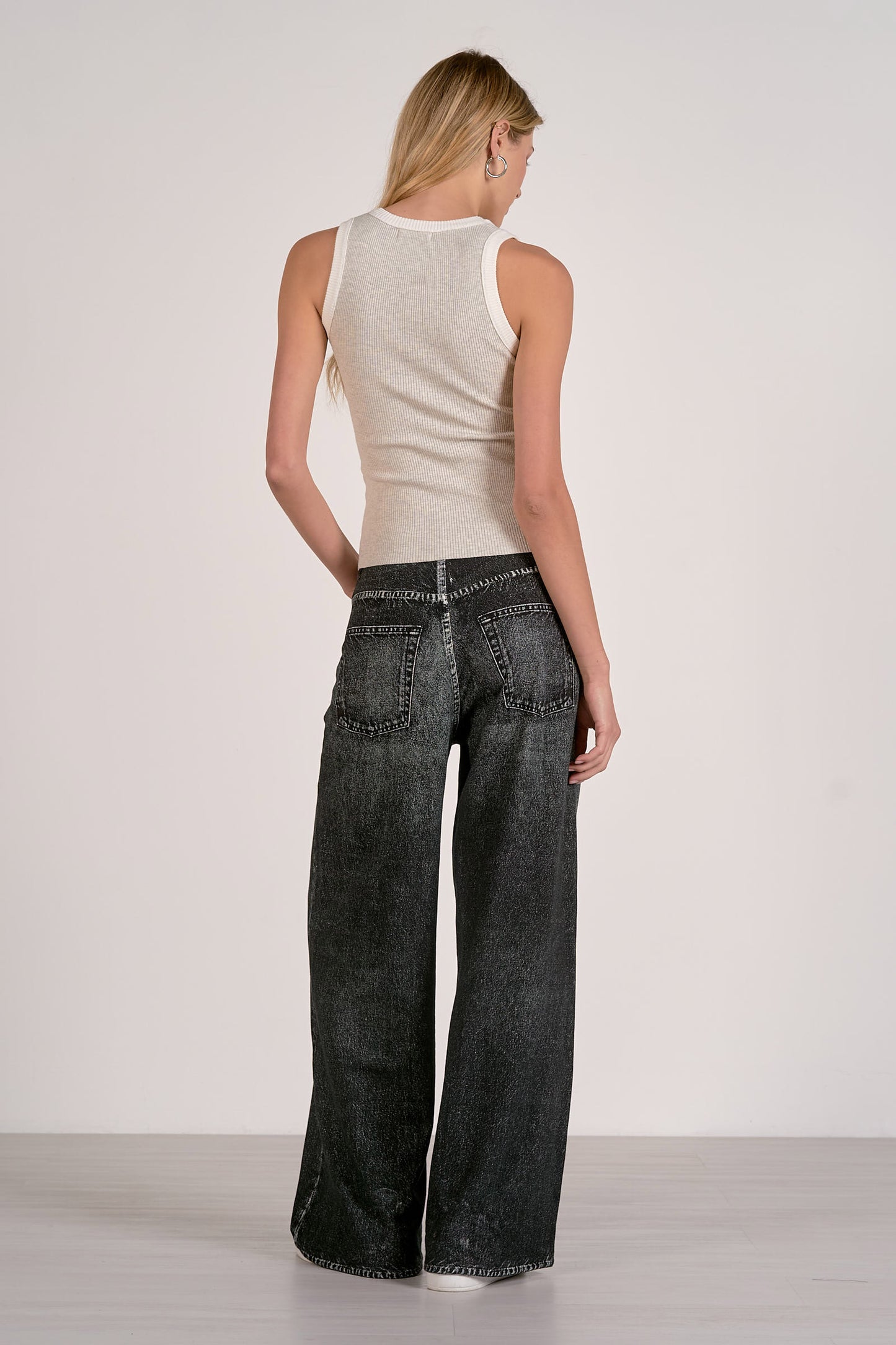 Ribbed Tank Top with Contrast Trim - Grey and White