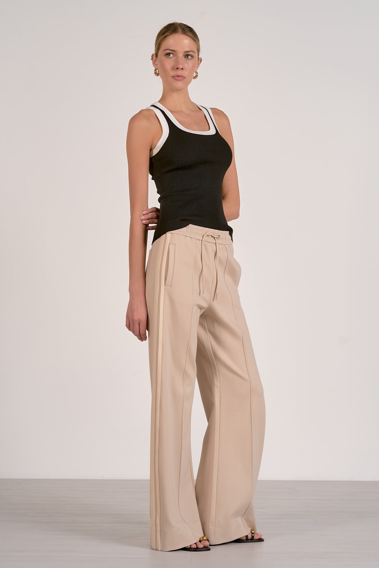 Ribbed Tank Top with Contrast Trim - Black and White