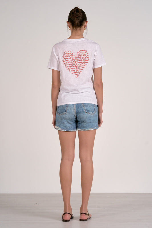 Crew Neck Short Sleeve Tee - White Je T'aime