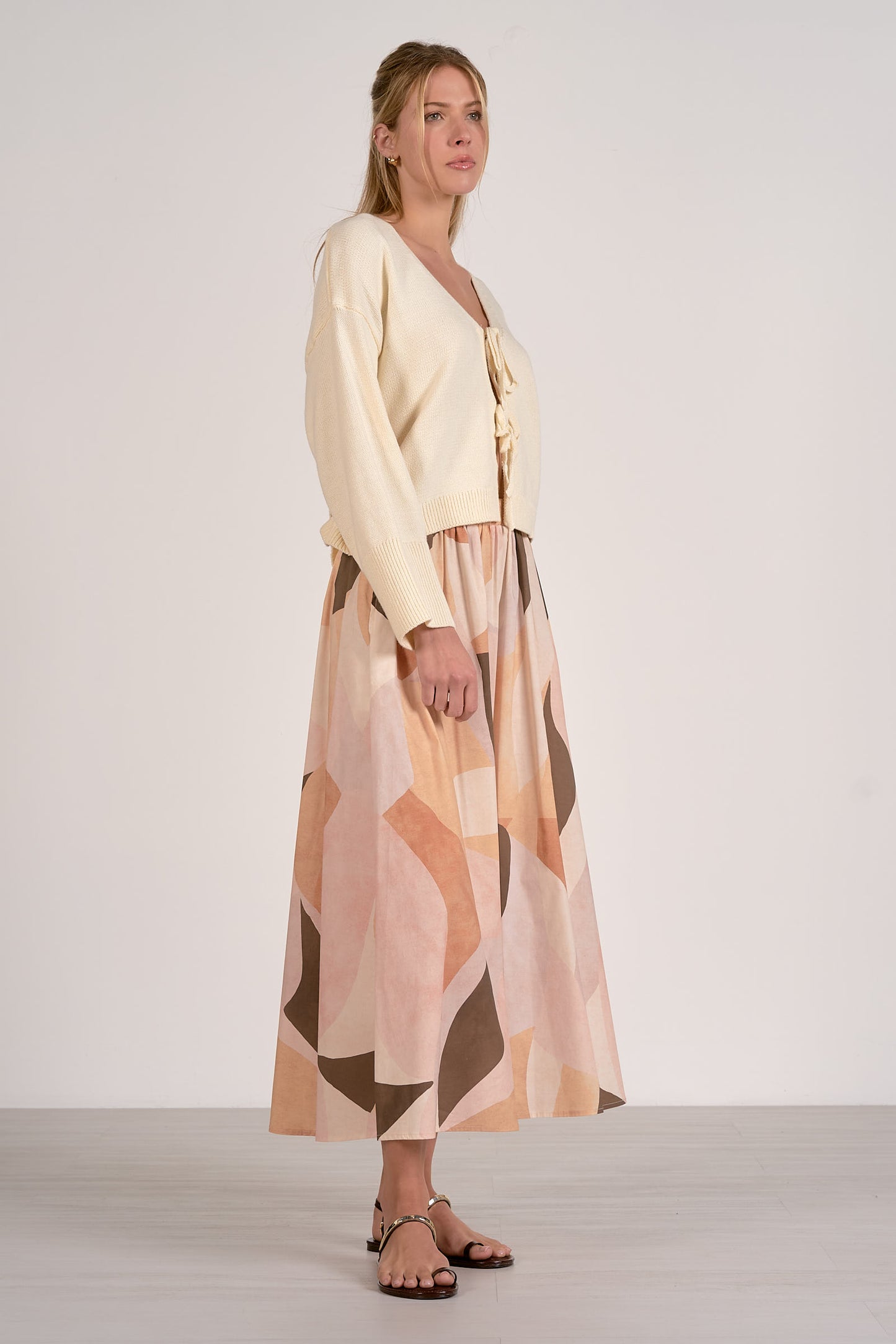 Midi Skirt with Elastic Waistband - Neutral Prism