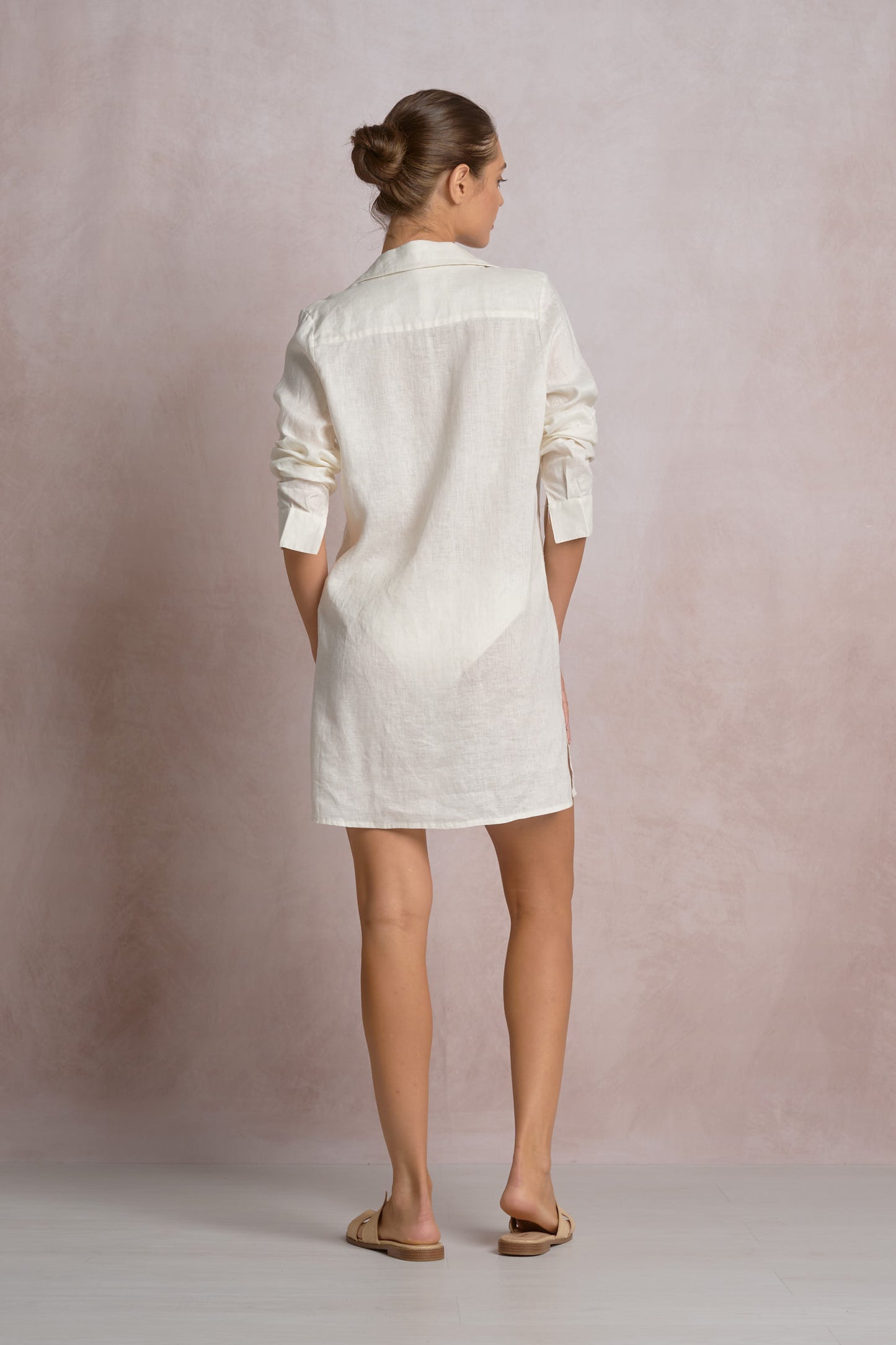 Long Sleeve Collared Coverup with Tie Front - White