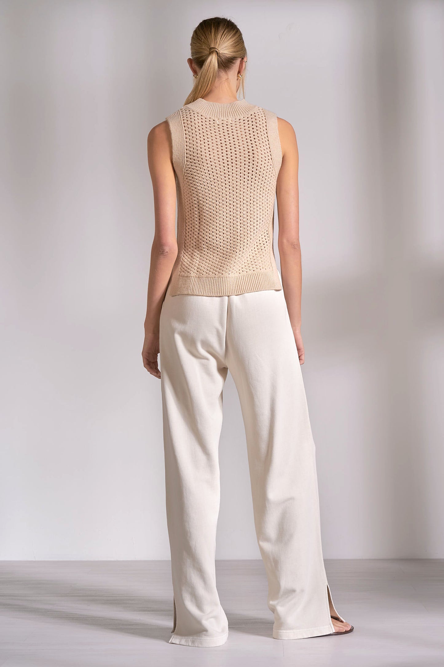 Open Knit Sweater Tank Top - Sand