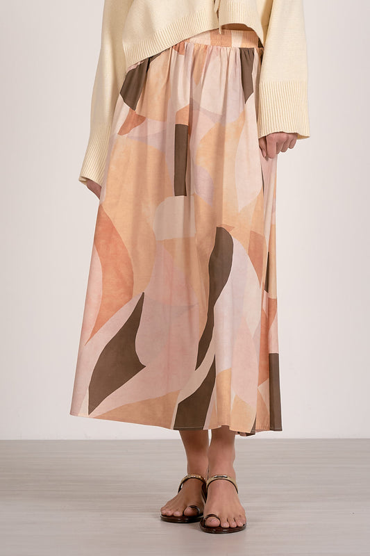 Midi Skirt with Elastic Waistband - Neutral Prism