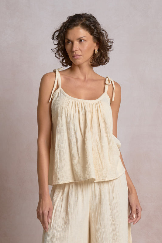 Tie Strap Flowy Tank Top - Natural