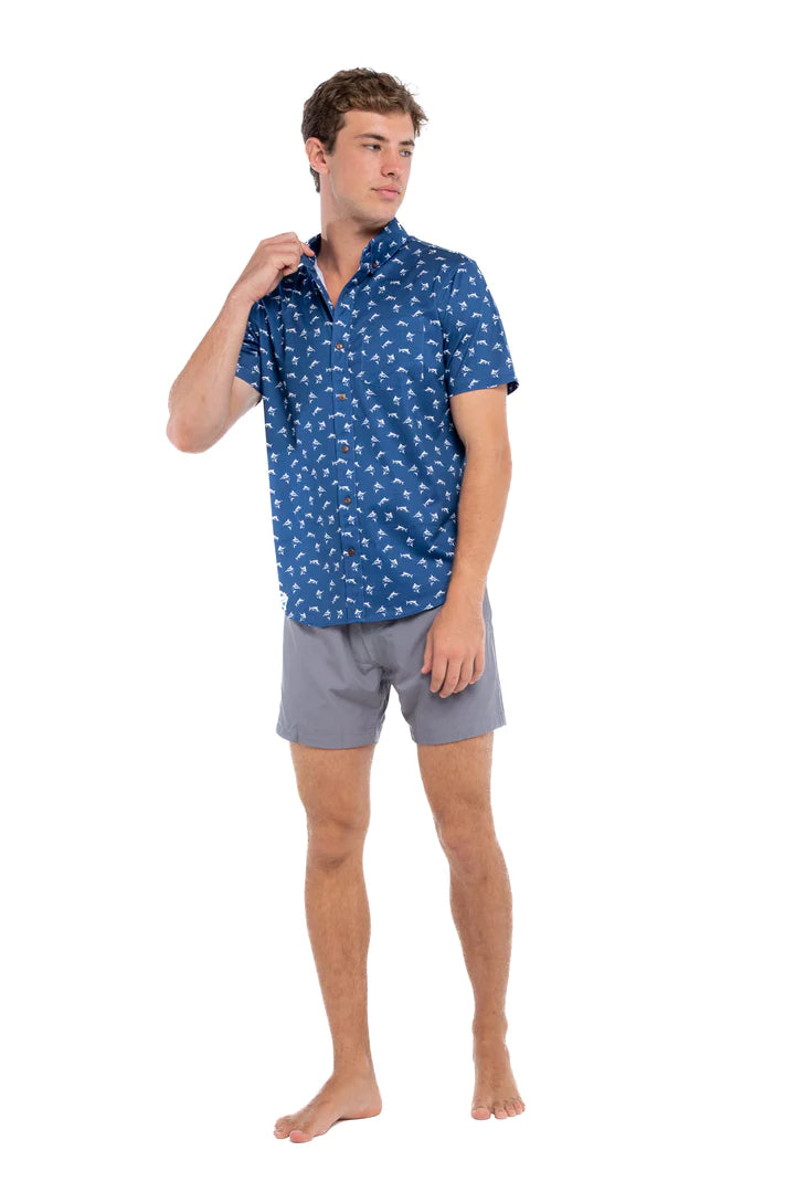Cotton Stretch Short Sleeve Button-Down Shirt - Navy Marlin