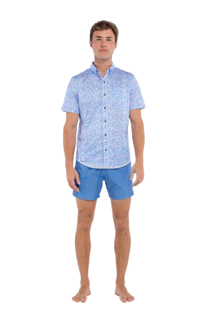 Cotton Stretch Short Sleeve Button-Down Shirt - Coral Reef