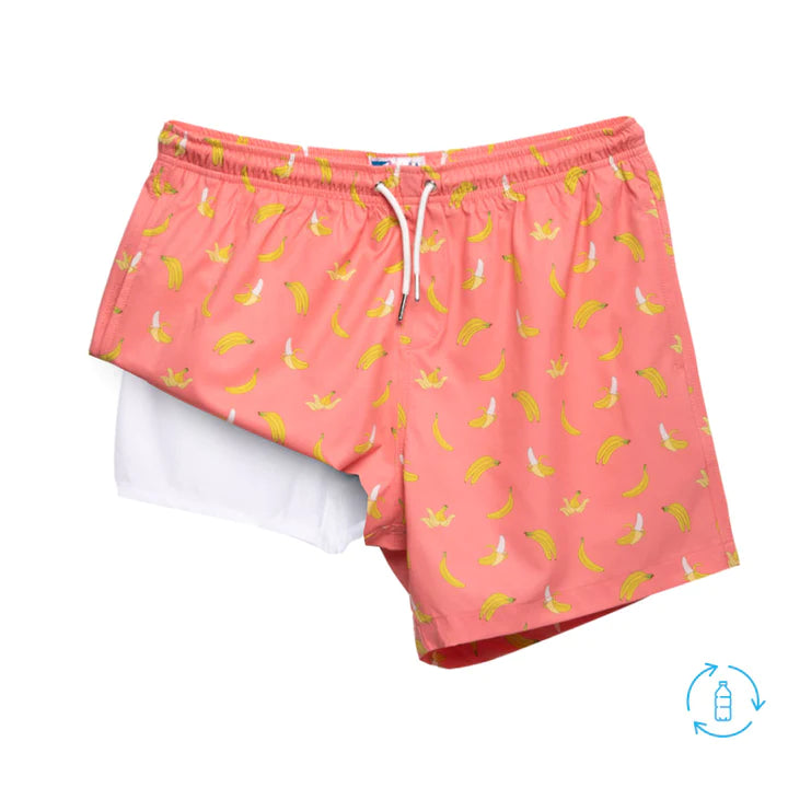 Classic Swim Shorts with Compression Liner - Pink Banana