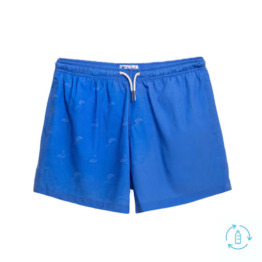 Bermies Swim Shorts - Classic Switch - Blue to Flamingos
