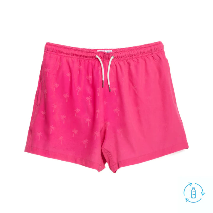 Classic Switch Swim Shorts - Water-Activated Pattern - Pink to Palm Trees