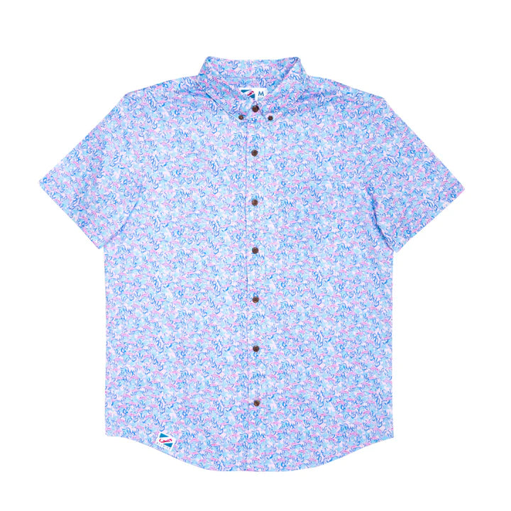 Cotton Stretch Short Sleeve Button-Down Shirt - Coral Reef