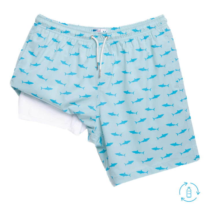 7" Inseam Swim Shorts with Compression Liner - Blue Shark