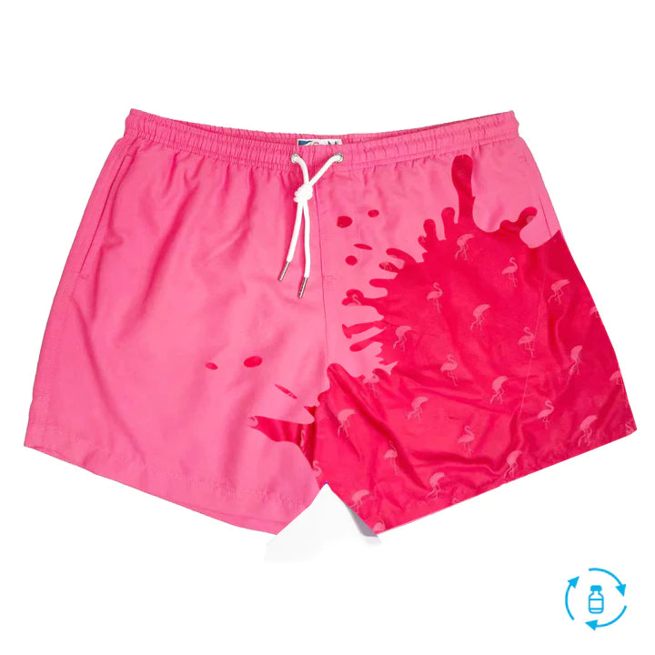 Classic Switch Swim Shorts - Water-Activated Pattern - Pink to Flamingos