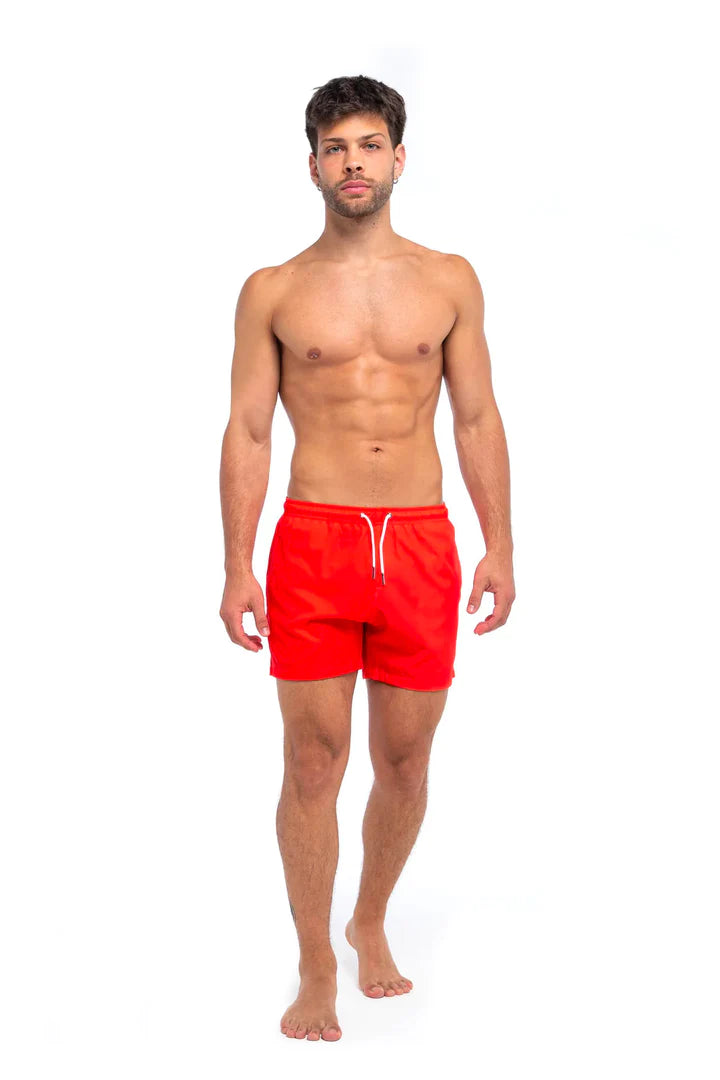 Classic Switch Swim Shorts - Water-Activated Pattern - Red to Sharks