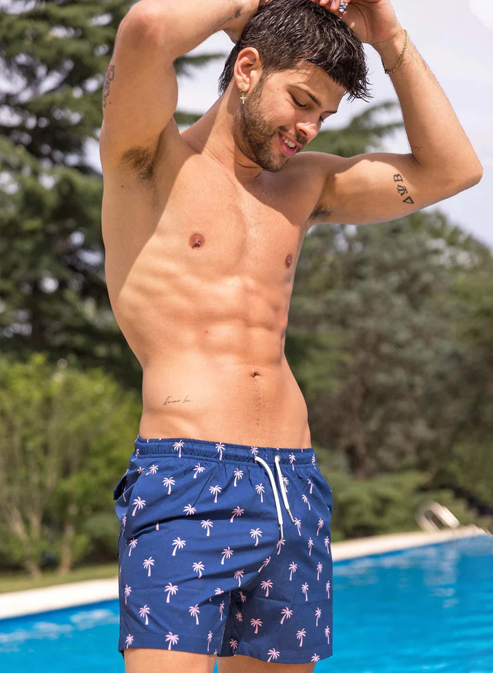 Classic Swim Shorts with Compression Liner Pink Palm 2.0