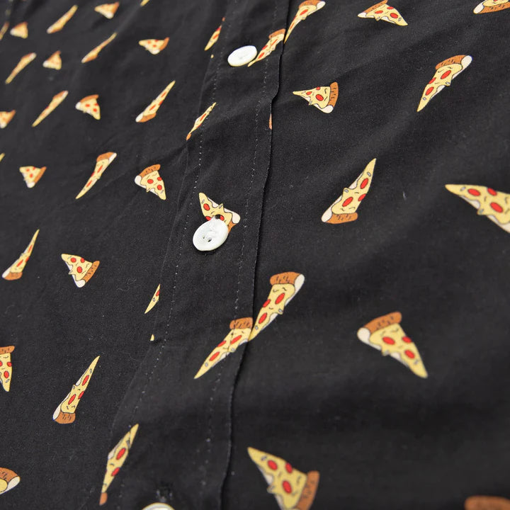 Cotton Stretch Short Sleeve Button-Down Shirt - Pizza