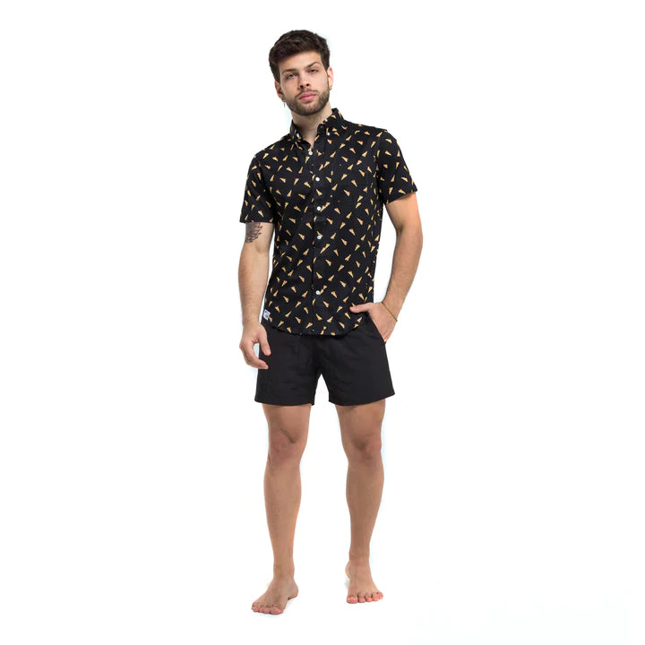 Cotton Stretch Short Sleeve Button-Down Shirt - Pizza