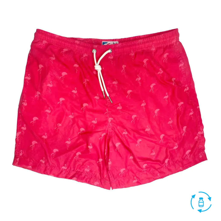 Classic Switch Swim Shorts - Water-Activated Pattern - Pink to Flamingos
